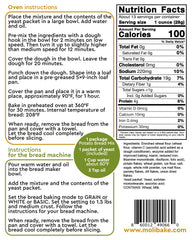 Close-up of Molibake mix ingredients including potato flakes and rye flour