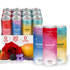 Moment Botanical Soda 24-pack front view for a zero sugar lifestyle.