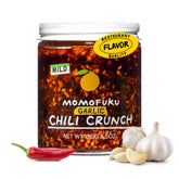 Momofuku Mild Garlic Chili Crunch bottle front, versatile flavor boost for bowls and toast.