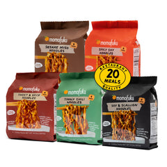 Momofuku ramen variety pack box shows 20 meal servings for weeknights