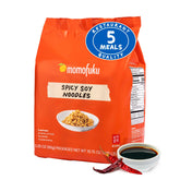 Momofuku Spicy Soy Ramen pack with five servings for quick protein-rich meals.