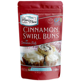 Mom's Place Gluten-Free Cinnamon Swirl Bun mix packaging on kitchen counter for quick allergen-friendly baking.