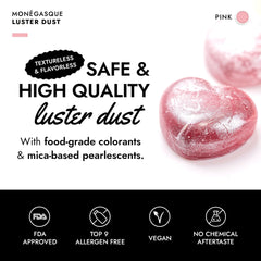 MONÉGASQUE pink edible glitter for cakes gives a radiant dessert shimmer.