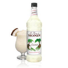 Monin Coconut Syrup bottle for tropical cocktails and desserts.
