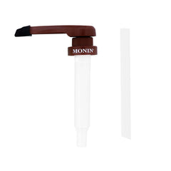 Monin dark chocolate sauce pump for precise 1/2 oz pours, ideal for controlled dessert drizzling.