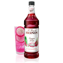 Monin Dragon Fruit Syrup bottle ready for cocktails and teas, with vibrant tropical notes.