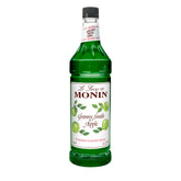 Monin Granny Smith Apple Syrup bottle pour adds crisp apple flavor to cocktails.