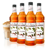 Monin Hazelnut Syrup bottle on shelf, ideal for mochas and lattes