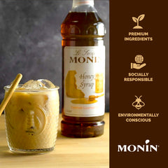 Monin Honey Syrup coffee steam adds subtle honey sweetness to coffee drinks