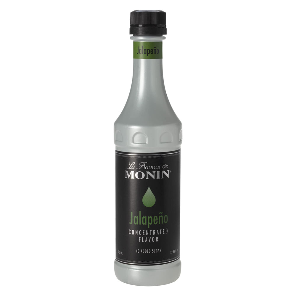 Monin Jalapeño Concentrate bottle delivers spicy jalapeño flavor for drinks and dishes.