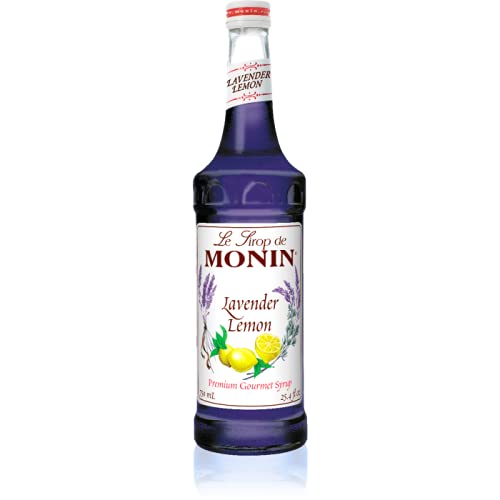 Monin Lavender Lemon Syrup bottle showcasing lavender and citrus flavor for cocktails and coffee