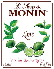 Monin Lime Syrup close-up of lime peel aroma enhancing refreshing drinks.