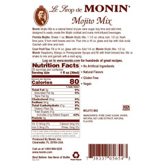 Monin Mojito Mix Syrup bottle with mint aroma for flavorful drinks