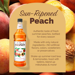 Chilled peach iced tea prepared with Monin syrup delivering a bright summer note.