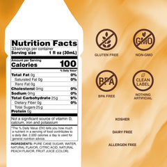 Monin Peach Syrup being poured, ideal for cocktails and sodas
