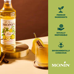 Monin Pear Syrup tea cup features fragrant pear infusion.