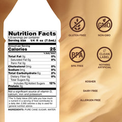 Monin Pure Cane Syrup front label highlights gluten-free and non-GMO
