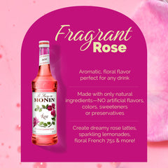 Monin Rose Syrup in a cocktail glass adds a subtle floral note.