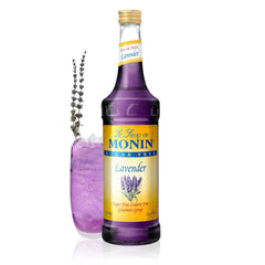 Monin Sugar Free Lavender Syrup bottle ideal for cocktails and mocktails.