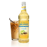 Monin Sugar Free Vanilla Syrup bottle showcasing premium Madagascar vanilla flavor for beverages
