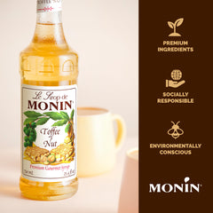 Monin Toffee Nut Syrup in a cocktail glass shows versatility for cocktails and shakes.