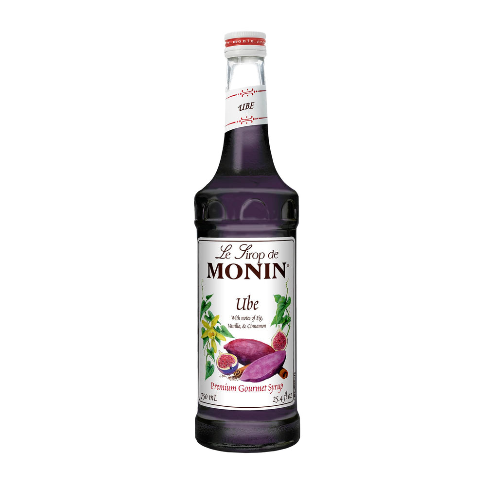 Monin Ube Blend Syrup bottle front with vibrant color for color and flavor boost.