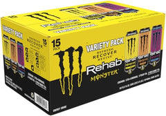 Monster Energy Rehab Wild Berry Tea can, vibrant flavor with a quick energy lift.