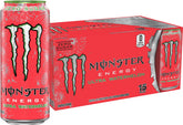 Monster Energy Ultra Watermelon can front view emphasizing zero sugar and bold flavor.