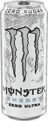 Close-up of Monster Energy Zero Ultra label showing zero calories