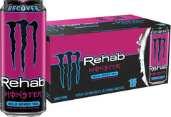 Monster Rehab Wild Berry Tea bottle highlighting hydration and a refreshing lift