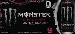 Monster Ultra Black label visible, zero sugar option for mindful consumption.