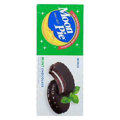 Moon Pie Mint Chocolate Minis cross-section reveals creamy marshmallow core and dark shell.