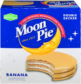 MoonPie Double Decker Banana pack front view for on-the-go snacking.