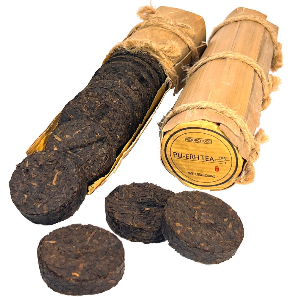 MOORCHOCO puerh mini-cake packaging showcases tidy storage and freshness preservation
