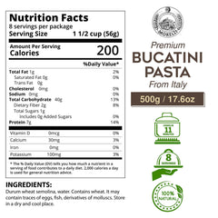 Raw bucatini close-up from Morelli showing hollow center for sauces