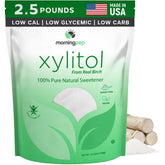Morning Pep Pure Birch Xylitol bottle front showing sugar-like sweetness with no aftertaste