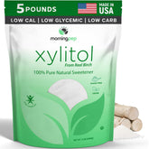 Morning Pep Pure Birch Xylitol bottle pour shows sugar-like sweetness with no aftertaste for everyday use