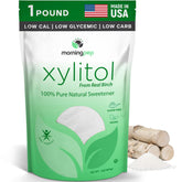 Morning Pep Pure Birch Xylitol bottle with sugar-like sweetness and no aftertaste, ideal for keto use