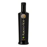 Morocco Gold Early Harvest EVOO bottle close-up highlighting rich polyphenols and premium flavor.