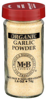 Morton and Bassett Organic Garlic Powder bottle delivers pure garlic flavor for quick meals