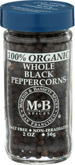 Morton & Bassett whole black peppercorns in a jar for fresh grinding.