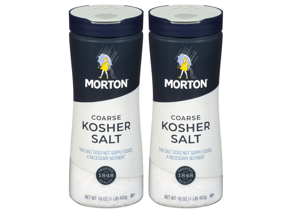 Morton Coarse Kosher Salt crystal close-up, flaky texture ideal for precise seasoning.