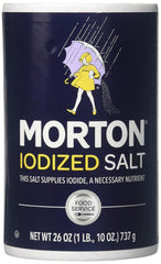 Morton iodized round salt pours from the classic spout for easy seasoning.
