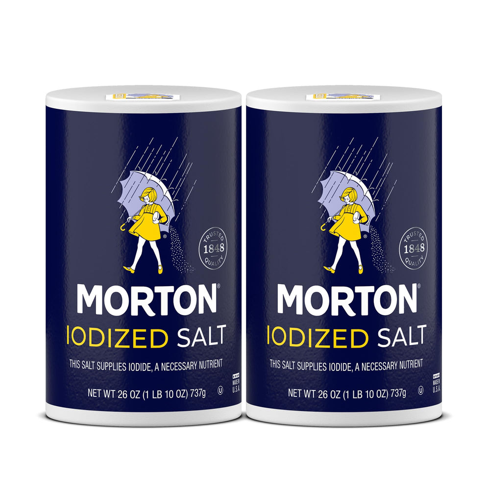 Morton iodized salt all-purpose 26oz 2-pack for everyday cooking and seasoning.