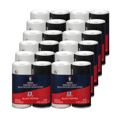 Morton iodized salt and McCormick pepper shakers on table for everyday seasoning