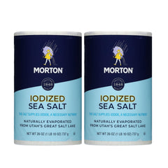 Morton iodized sea salt round 26oz canister adds crystal-rich seasoning for cooking