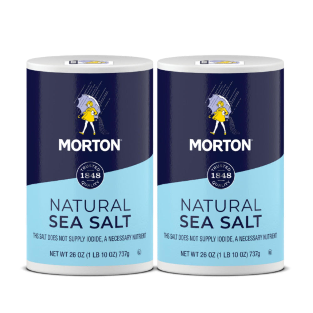 Morton Natural Sea Salt Round jar front view for versatile seasoning