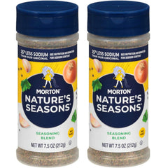 Morton Nature's Seasons reduced-sodium bottle front for lighter, flavorful meals.
