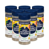 Morton Nature's Seasons Seasoning Blend jar front view, adds balanced flavor with 25% less sodium