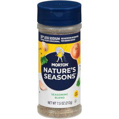 Morton Nature's Seasons shaker on the kitchen counter ready for dinner prep